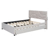 Full Size Upholstered Platform Bed With Brick Pattern Headboard And Twin Size Trundle - Beige