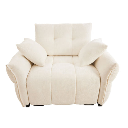 Ergonomic Single Seater Sofa With High Resilience Support Cushions And Throw Pillows, Modern Design - White
