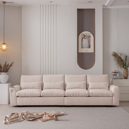 Modern Modular L Shaped Chenille Sofa Couch Reversible Ottoman With Storage Removable And Washable Cushions Sofa With USB Ports & Cup Holder For Living Room - Beige