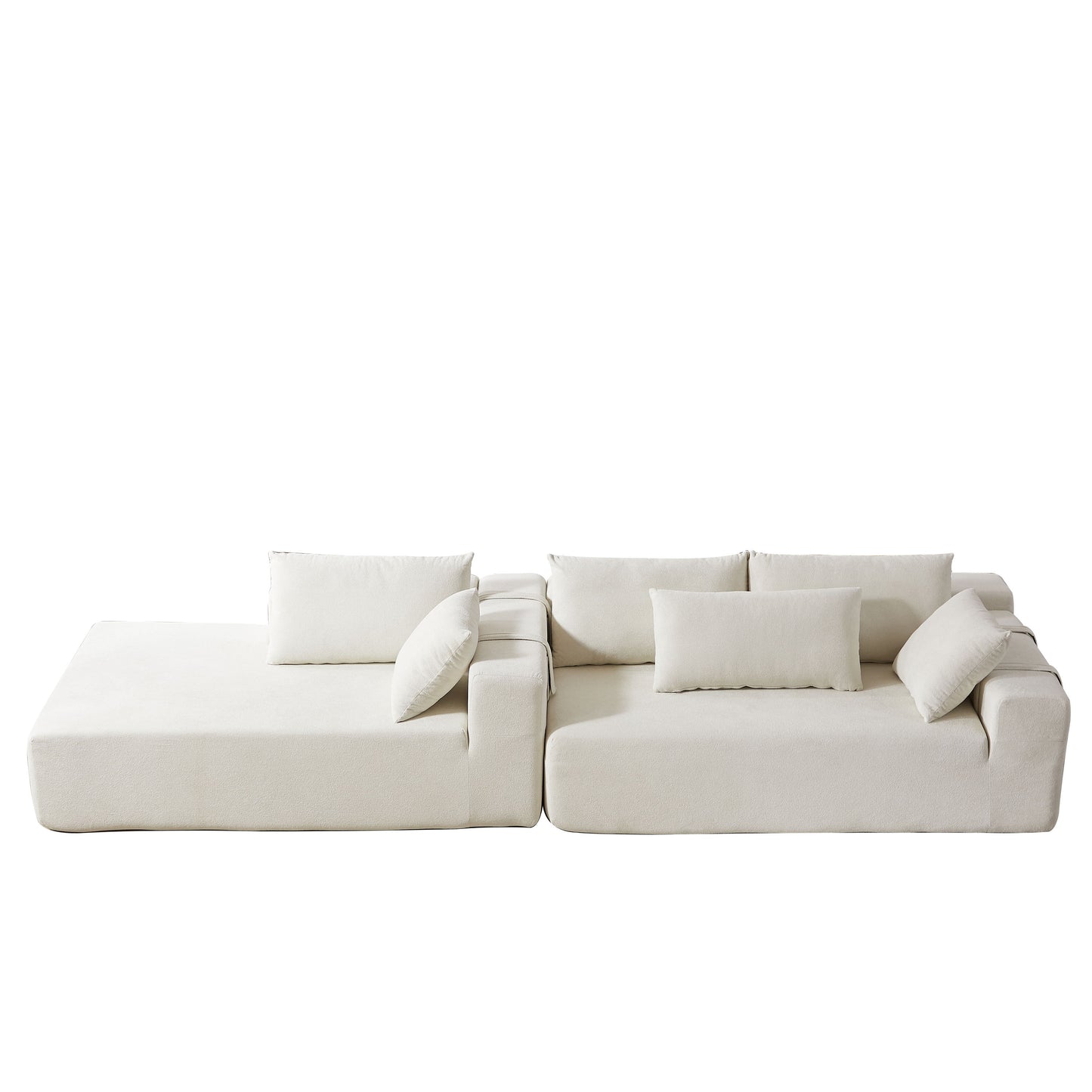 Modern Chenille Upholstered Sectional Sofa Couch Set, Modular L Shaped Sectional Living Room Sofa Set With 6 Pillows, Free Combination - Beige