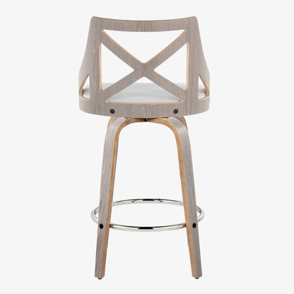 Charlotte - Farmhouse Fixed Height Counter Stool With Swivel With Round Footrest (Set of 2) - Light Gray / Cream