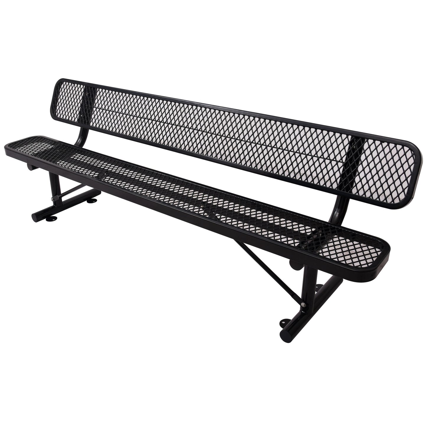 8' Outdoor Steel Bench With Backrest - Black