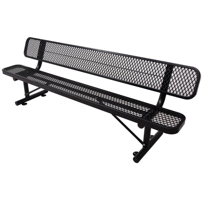 8' Outdoor Steel Bench With Backrest - Black