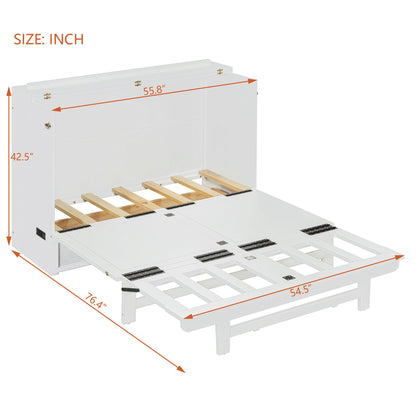 Full Size Murphy Bed With Large Drawer, USB Ports And Outlets - White