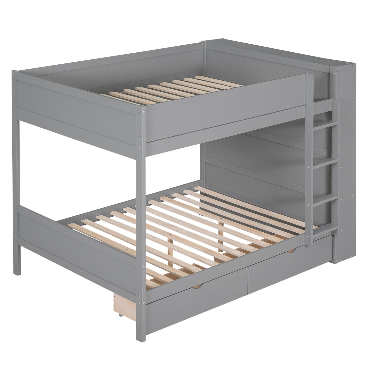 Full Over Full Bunk Bed With 2 Drawers And Multi-Layer Cabinet - Gray