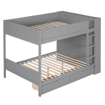 Full Over Full Bunk Bed With 2 Drawers And Multi-Layer Cabinet - Gray