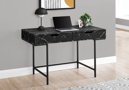 Computer Desk For Home Office, Laptop, Storage Drawers, Marble Look Contemporary & Modern - Black