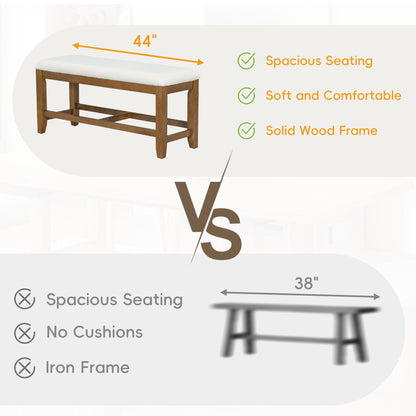 Topmax - 6 Piece Farmhouse Extendable Dining Table Set Trestle Kitchen Table Set With Removable Leaf And Upholstered Dining Chair And Bench For Dining Room - Dark Brown