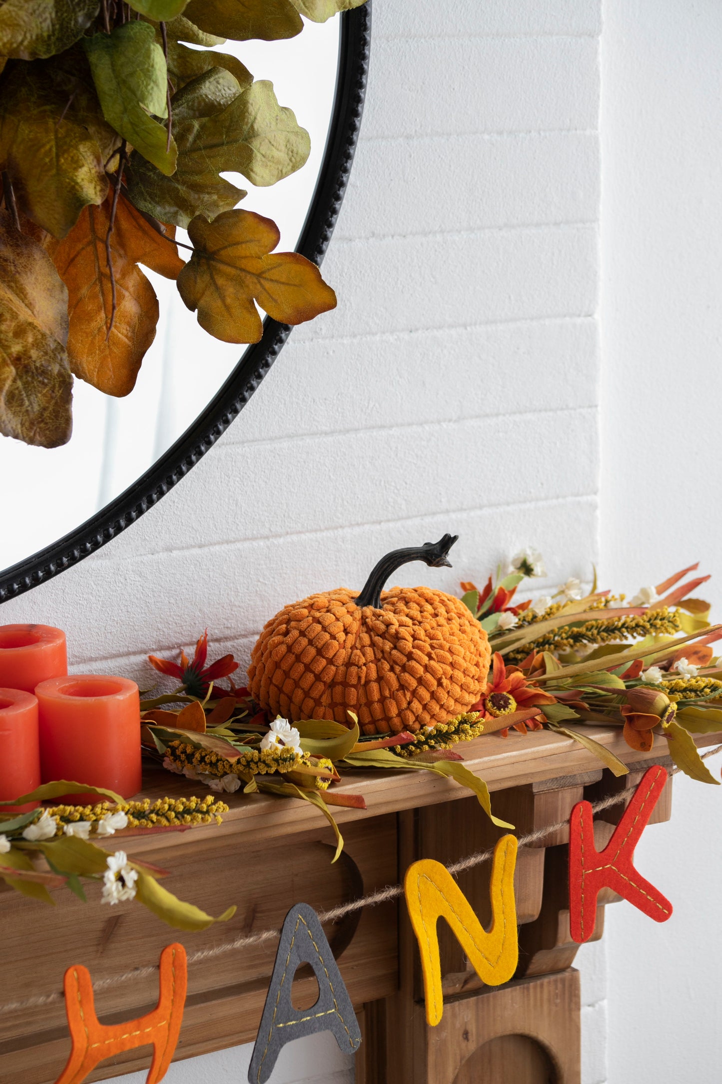 Chenille Weighted Pumpkin Ornament Decor For Holiday Harvest Festival Fall Festival & Thanksgiving (Set of 2) - Orange