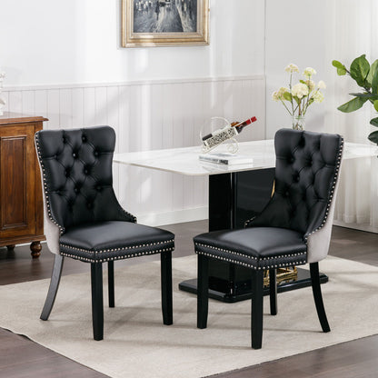 Nikki - Modern, High-End Tufted Solid Wood Contemporary And Velvet Upholstered Dining Chair With Wood Legs Nailhead Trim (Set of 2) - Black / Gray