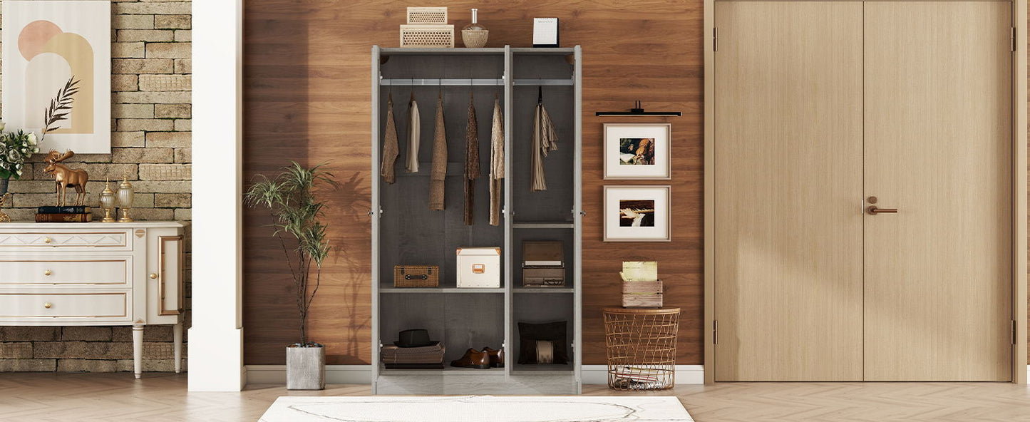 3 Door Shutter Wardrobe With Shelves - Gray