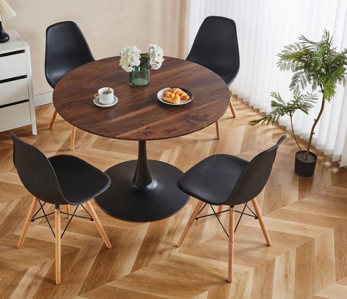 Tulip Table Mid-Century Dining Table For 4 - 6 People With Round MDF Table Top, Pedestal Dining Table, End Table Leisure Coffee Table - Walnut