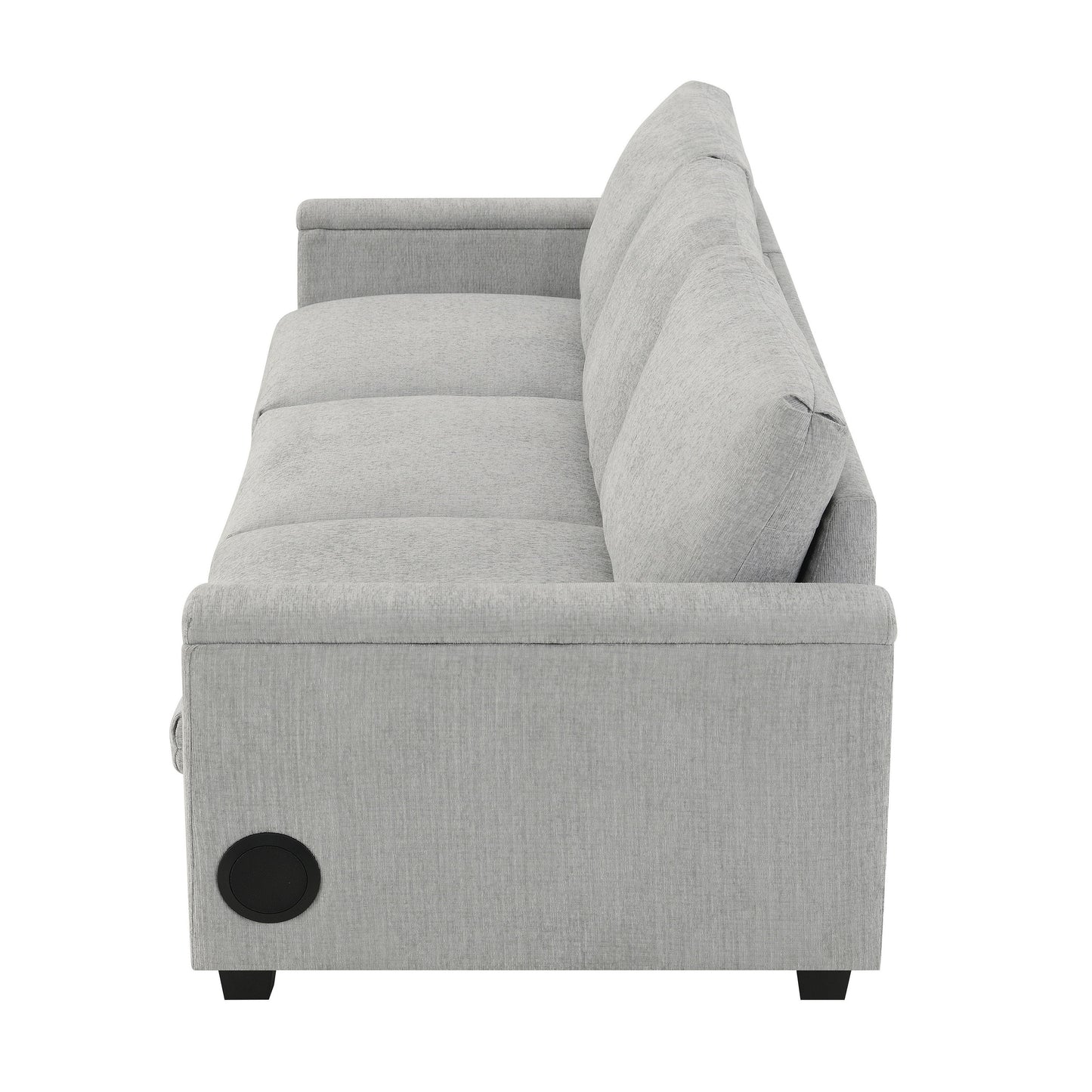 Sectional With Bluetooth Speaker Comfy Cloud Couch Set With Drop Down Table Cup Holders, USB Charger Storage Armrest Wide Seat Sofa - Gray