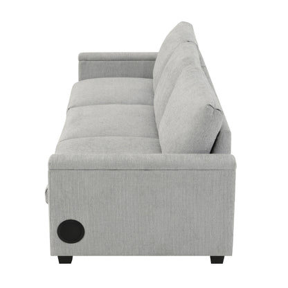 Sectional With Bluetooth Speaker Comfy Cloud Couch Set With Drop Down Table Cup Holders, USB Charger Storage Armrest Wide Seat Sofa - Gray