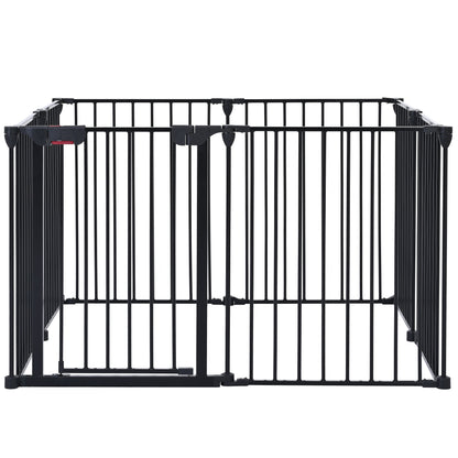 Adjustable Safety Gate 8 Panels Play Yard Metal Doorways Fireplace Fence Christmas Tree Fence Gate For House Stairs Gate Prohibited Area Fence - Black
