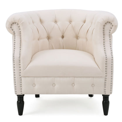 Celestialis - Upholstered Fabric Club Chair With Tub Design And Rolled Recessed Armrests - Beige