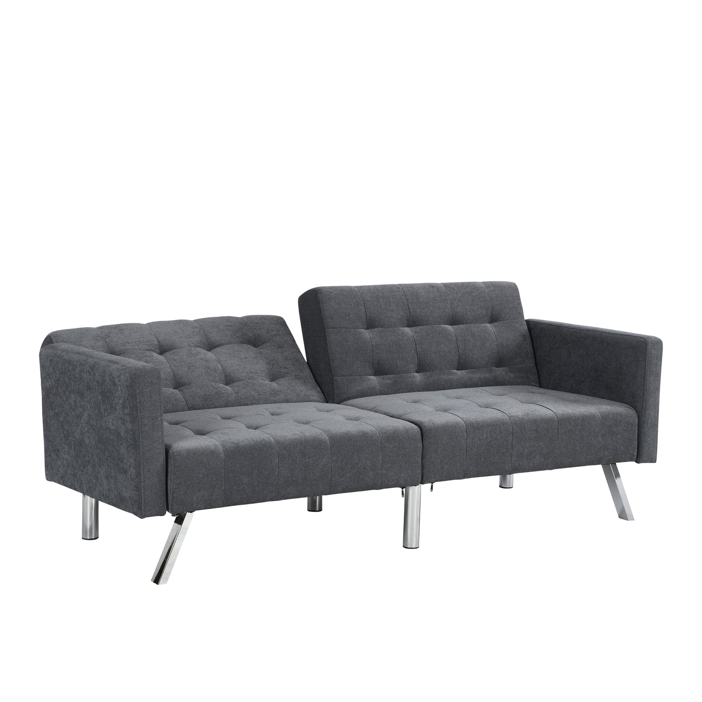 Futon Sofa Bed Convertible Folding Lounge Couch, Armrests - Dark Gray