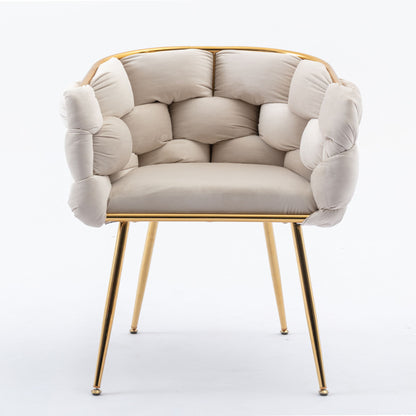 Luxury Modern Simple Leisure Velvet Single Sofa Chair Bedroom Lazy Person Household Dresser Stool Manicure Table Back Chair - Beige