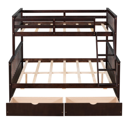 Twin Over Full Bunk Bed With Ladders And Two Storage Drawers - Espresso