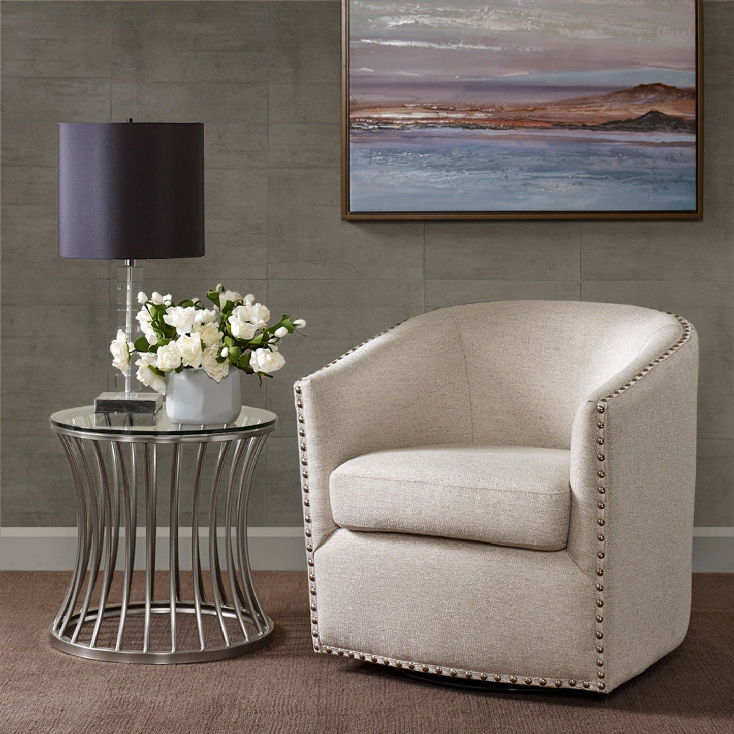 Swivel Chair With High Density Foam Cushion / Silver Nailhead Detailing - Multicolor
