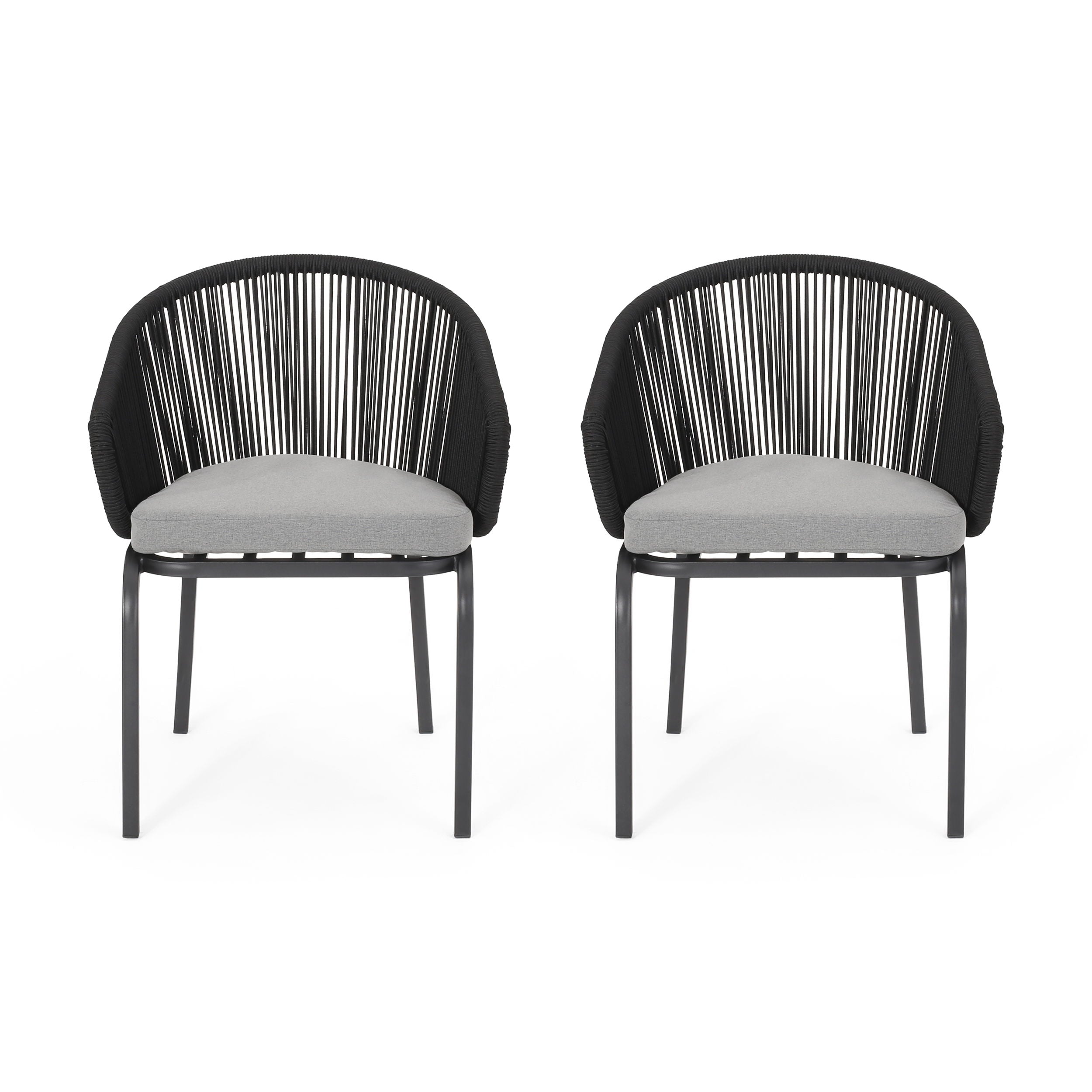 Outdoor Accent Chair With Rope Weave And Metal Frame (Set of 2) - Gray