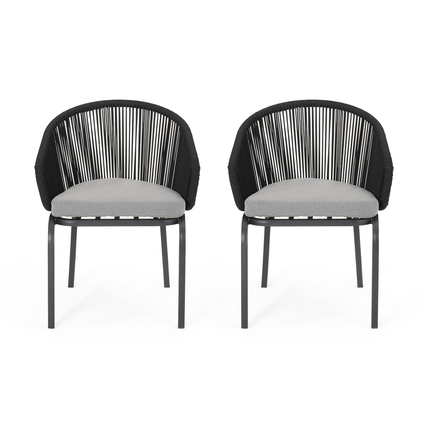 Outdoor Accent Chair With Rope Weave And Metal Frame (Set of 2) - Gray