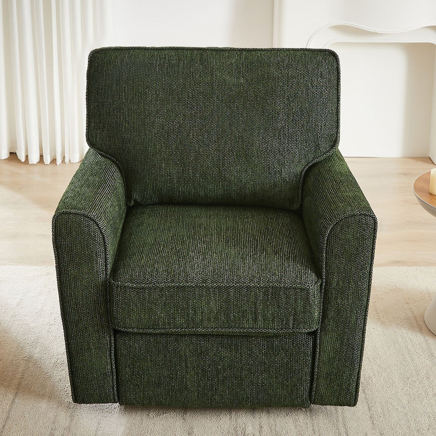 360ÔøΩÔøΩ Swivel Chair Accent Barrel Armchair With Side Pockets, Chenille Upholstery, Compact Size - Green