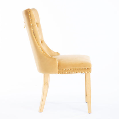 Nikki - Modern, High-End Tufted Solid Wood Contemporary Velvet Upholstered Dining Chair With Golden Stainless Steel Plating Legs, Nailhead Trim (Set of 2) - Gold