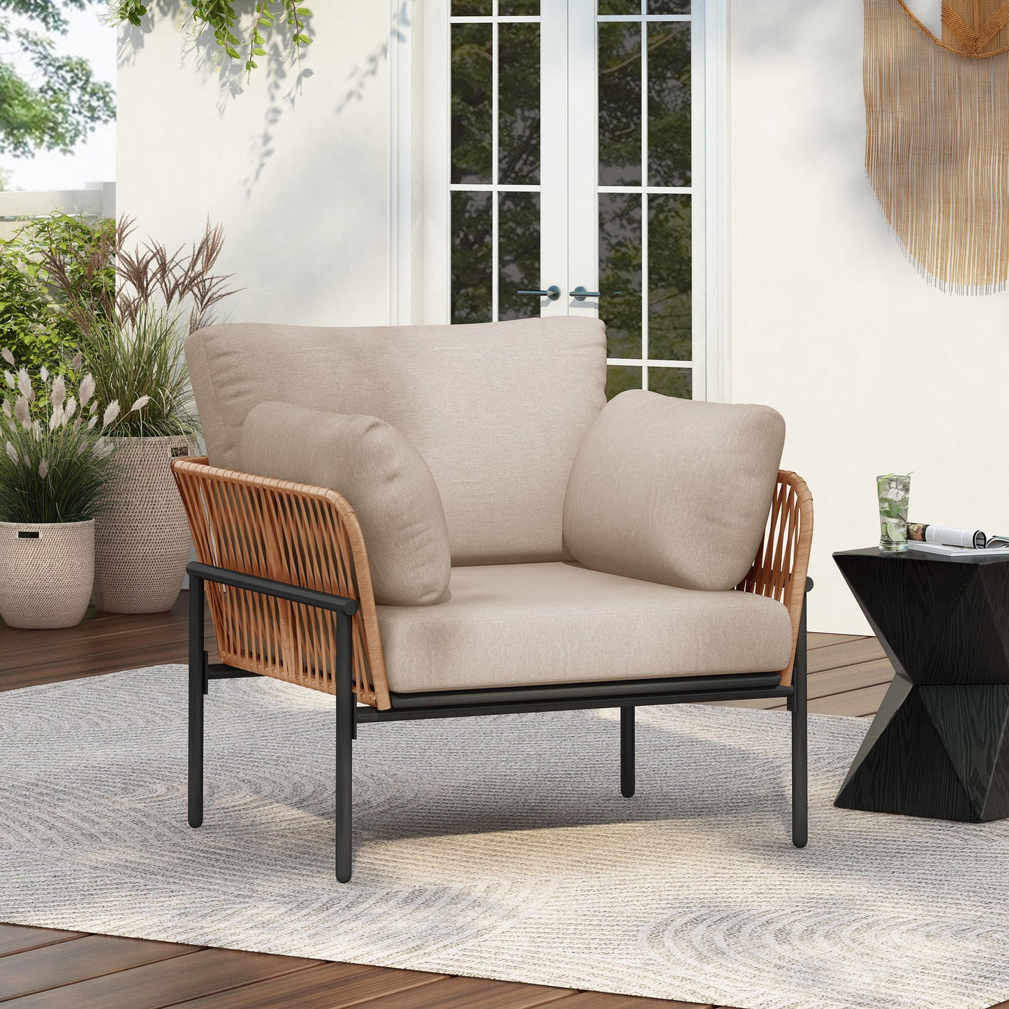 Lounge Chair With Cushions For Natural And Modern Spaces - Beige / Natural