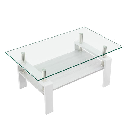 Modern Rectangular Coffee Table & Tempered Glass Top Layer, Table For Living Room - Transparent