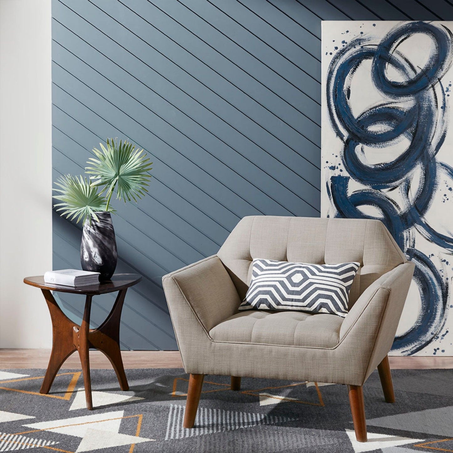 Mid - Century Lounge Chair With Button Tufting - Light Gray