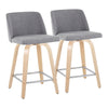 Toriano - Contemporary Fixed Height Counter Stool & Swivel And Square Footrest (Set of 2) - Natural / Gray