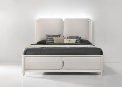 Laveda - Boucle Queen Bed With LED - Light Gray / White