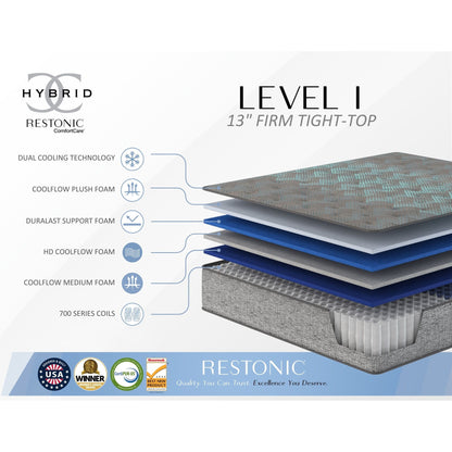 Comfort Care - 13" Queen Hybrid Mattress, Firm Comfort, Advanced Cooling - Gray / Blue