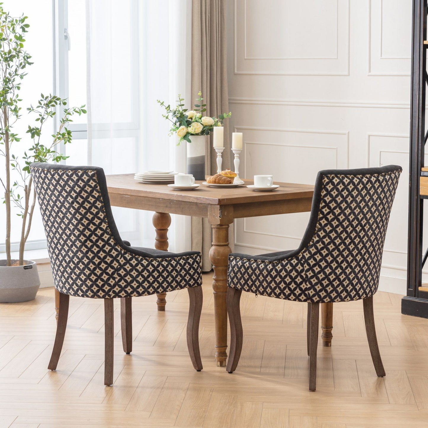 Ultra Side Dining Chair, Thickened Fabric Chairs With Neutrally Toned Solid Wood Legs, Bronze Nail Head (Set of 2) - Blue