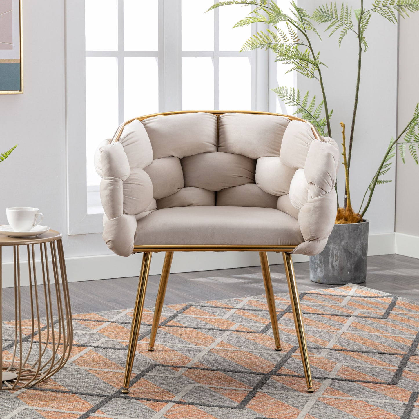 Luxury Modern Simple Leisure Velvet Single Sofa Chair Bedroom Lazy Person Household Dresser Stool Manicure Table Back Chair - Beige