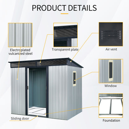 8 Ft X 6 Ft Outdoor Metal Storage Shed With Window And Transparent Plate For Garden, Lawn - White / Black