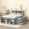 Full Bed With Bookcase Headboard, Under Bed Storage Drawers And Bed End Storage Case - Gray
