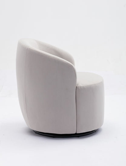 Velvet Fabric Swivel Accent Armchair Barrel Chair With Black Powder Coating Metal Ring - Gray