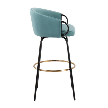 Claire - Contemporary / Glam Barstool With Footrest (Set of 2) - Black / Light Blue