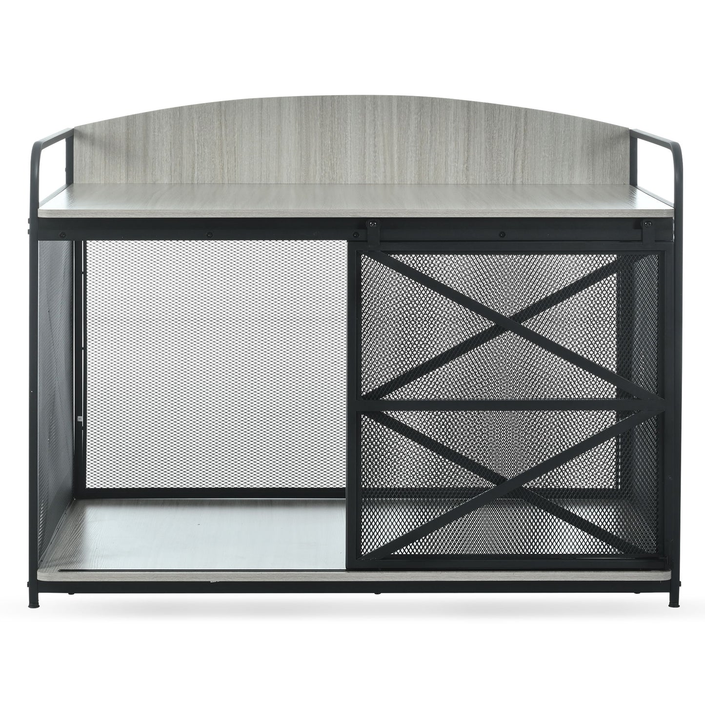 Heavy Duty Large Dog Crate Furniture For Large Medium Dog, Farmhouse Wooden Dog Kennel Indoor End Table, Decorative Pet House For Large Dogs - Gray