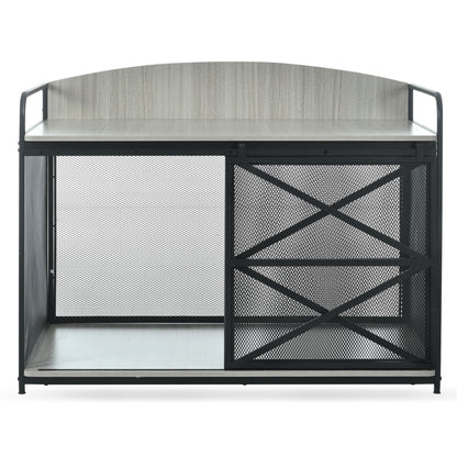 Heavy Duty Large Dog Crate Furniture For Large Medium Dog, Farmhouse Wooden Dog Kennel Indoor End Table, Decorative Pet House For Large Dogs - Gray