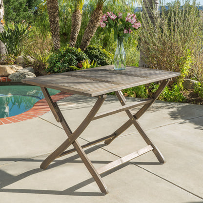 Blissique - Outdoor Foldable Wood Dining Table With Slat Design - Gray