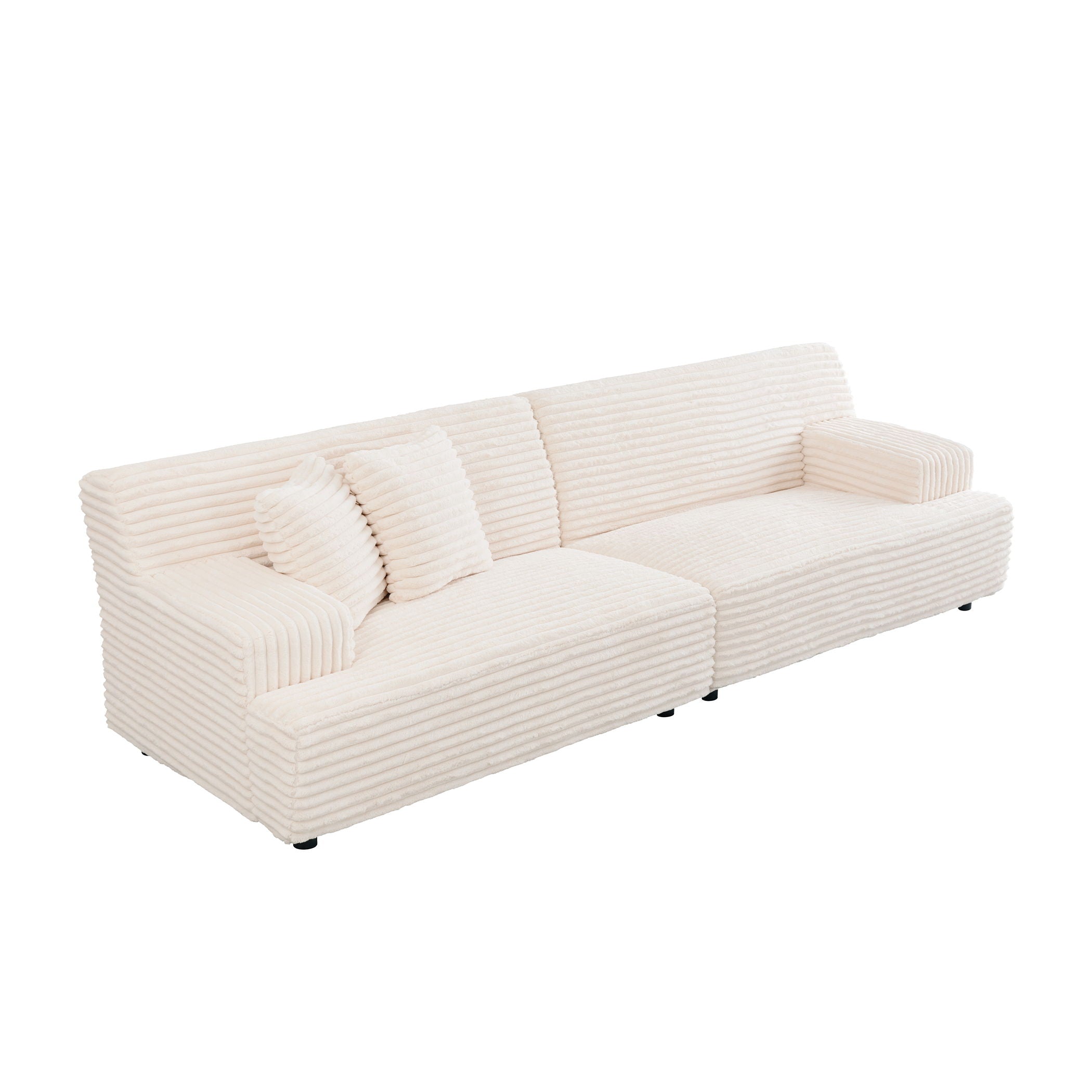 Modern Sofa Comfortable Cloud Sofa Soft Plush Corduroy Interior With Square Armrests - Beige
