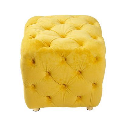 Modern Velvet Upholstered Ottoman, Exquisite Small End Table, Soft Foot Stool, Dressing Makeup Chair, Comfortable Seat For Living Room, Bedroom, Entrance - Yellow