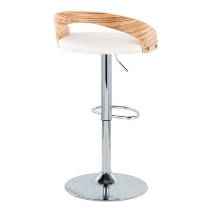Grotto - Mid-Century Modern Adjustable Height Barstool With Swivel With Oval Footrest (Set of 2) - Chrome / Zebra / White