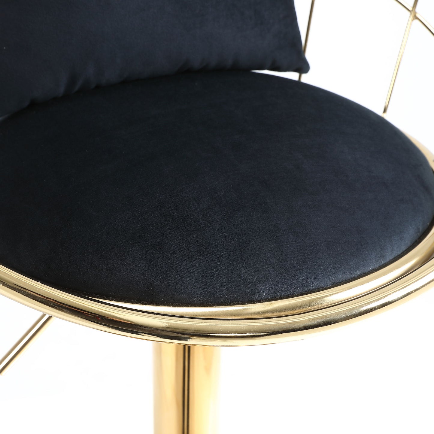 Velvet Bar Chair, Pure Gold Plated, Unique Design, 360 Degree Rotation, Adjustable Height, Suitable For Dining Room And Bar, (Set of 2) - Black