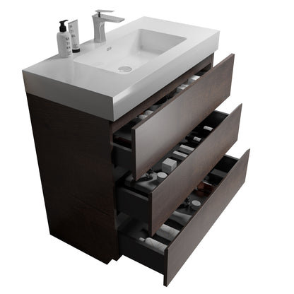 Alice - 36" Bathroom Vanity With Sink, Large Storage Freestanding Bathroom Vanity For Modern Bathroom, One-Piece Sink Basin Without Drain And Faucet - White / Walnut