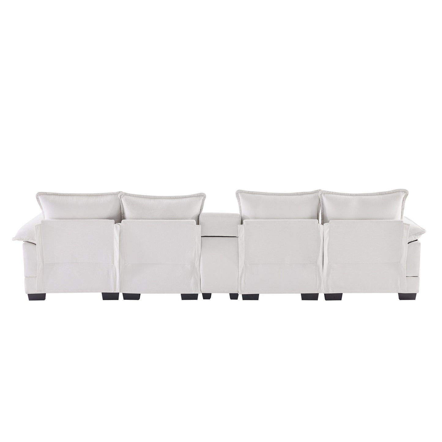 Modern U Shaped Sofa With Console, Cupholders And USB Ports, 6 Seat Upholstered Symmetrical Indoor Furniture, Sleeper Couch Set With Chaise - White