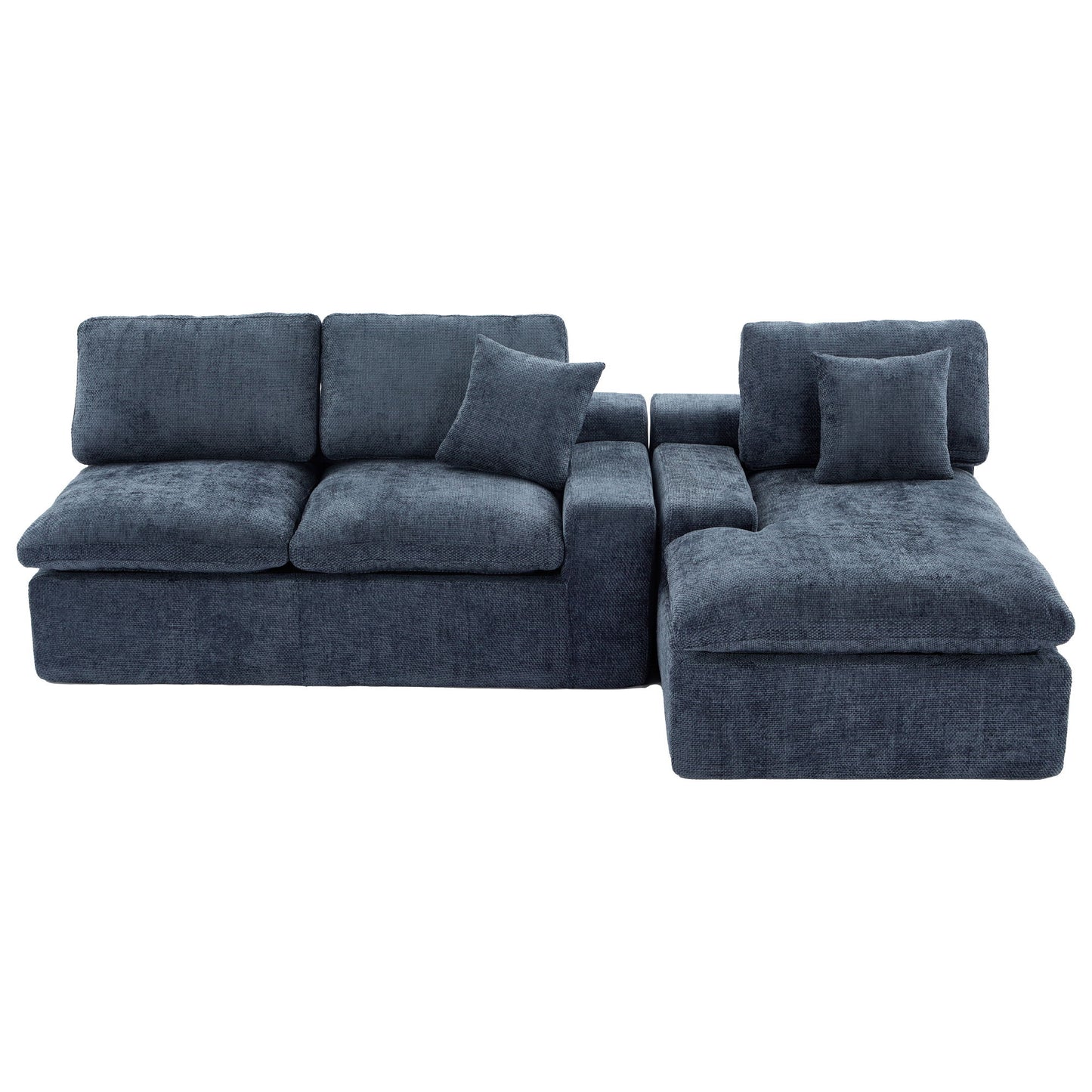 Cloud Sectional Sofa Upholstered Sofa Couch With Double-Layer Cushion And Side Pockets - Blue